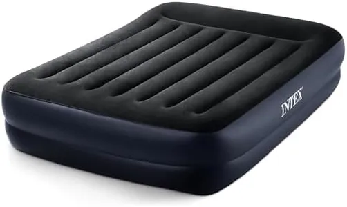 Intex 64123ED Dura-Beam Plus Pillow Rest Air Mattress: Fiber-Tech – Queen Size – Built-in Electric Pump – 16.5in Bed Height – 600lb Weight Capacity