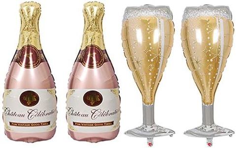 HORUIUS Champagne Bottle Balloons Champagne Glass Balloon Mylar Foil Balloons Birthday Engagement Bachelorette Party Bridal Shower Wedding Celebration Anniversary Decorations 4PCS