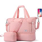 Travel Duffel Bag for Women, Gym Tote Bag with Shoe Compartment & Wet Pocket, Lightweight Holdall Luggage Bag, Weekend Bag with Trolley Sleeve for Vacation, Dance (Pink)