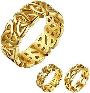 Bestyle Gold Filled 7.5mm Celtic Flower - Baroque Stackbale Ring Hawaiian Leaf Dainty Knuckle Knot Eternity Wedding Band Ring Gifts for Women Men, Size 13