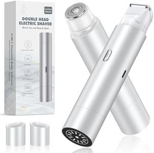 NIPOO Bikini Trimmer for Women, Dual Head Face Shaver Body Hair Trimmmer, IPX7 Waterproof Womens Electric Razor for Legs, Silver Grey