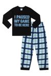 Boys I Paused My Game to Be Here Gaming Grey Black Checked Long Pyjama Set (13-14 Years)