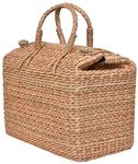 NOW & ZEN Water Reed/Seagrass Rectangular Storage Basket Picnic Bag - Dry Grass Natural Cane Lunch Bag With Handle, Water Hyacinth Tote For Fruits & Vegetables - Natural Color (Large)