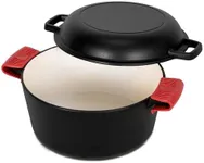 Kitchen Academy 5QT Enameled Cast Iron Dutch Oven Pot with Skillet Lid for Bread, Frying, Baking, Camping, BBQ, 2-in-1 Non Stick Enamel Coated Cookware, Oven Safe up to 500° F (Black)