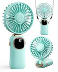 coldSky Portable Handheld Fan, 4000mAh Battery Operated Fan with LED Display, Handheld/Neck/Desk 3 in 1 Personal Small Fan, 90° Foldable Desk Fan with Base, 5 Speed Lash Fan Makeup Fan for Women Green