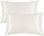 EHEYCIGA Satin King Pillow Cases Set of 2, Soft Pillowcases for Hair and Skin Similar to Silk, Cream Pillow Case 2 Pack with Envelope Closure, 20X40 Inches