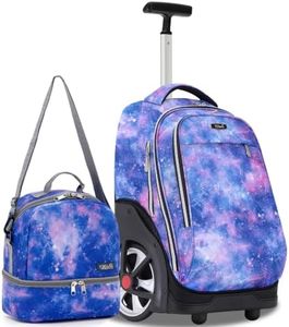 NEW TILAMI 19 Inch Rolling Backpack with Lunch Bag School, Purple Star