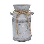 Fovasen Metal Shabby Chic Flower Vase Rustic Jug Vase Vintage Grey Vase for Flowers with Love-Shaped Designed for Living Room Wedding Garden Office Christmas Decor - 7.5" H