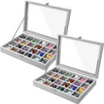 Misdary 2 Pack Rock Collection Box for Kids 24 Velvet Grid Rock Display Case Collectible Organize Your Gemstone in 24 Grid Crystal Holder for Stone Display with Glass Lid