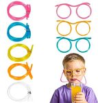 Drinking Silly Straws Glasses Plastic - 5Pcs Fun Glasses Straw Covers Cap Reusable Straws for Kids Glasses Straws Drinking Adult Party Fun Straws for Eye Glasses Straw Tube Birthday Party Set