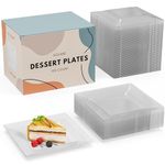 Mini Disposable Appetizer Plates - 100 Pack 4.5 In. x 4.5 In. Crystal Clear Plastic Dessert Plates - Elegant Design for Weddings, Birthdays, and Formal Parties - Stackable and Convenient - BPA Free