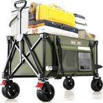 Overmont Foldable Collapsible Wagon Cart - Heavy Duty Utility Beach Wagon with Rotatable Wide Wheels - 180L Large Capacity with Side Pockets for Camping Garden Shopping - 330lbs Load