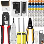 TAIWAIN Crimper Set CAT5 CAT6 RJ45 Network Crimp Maintenance Ethernet Cable Tool Kit, RJ11/RJ12 Stripper Cutter Crimping Tool Kit, Punch Down Tools LAN Tester(Gold)