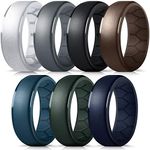 Forthee Silicone Wedding Ring for Men, 7-Pack Breathable Airflow Inner Curve, Mens' Rubber Wedding Engagement Bands for Crossfit Workout, Size 10