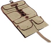 DRAKENSBERG Men's Hanging Toiletry Bag 'Sid' - Foldable Vintage Toiletry Bag Made of Canvas and Leather, Many Compartments, Sustainable, Khaki Beige, Toiletry Bag