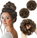 SARLA 2PCS Messy Hair Bun Hair Pieces Wavy Curly Synthetic Updo Fake Scrunchies Ponytail Extension for Women Coffee Brown