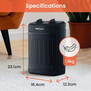 Pro Breeze 2000W Ceramic Heater – Portable Electric, Black