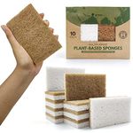 10 Pack Biodegradable Natural Kitchen Sponge - Compostable Cellulose and Coconut Walnut Scrubber Sponge - Eco Friendly Sponges for Dishes