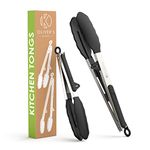 Oliver's Kitchen - Cooking Tongs - 2 x Food Safe Silicone Kitchen Tongs - Locking Clip for Easy Storage - Great for Air Fryer & Serving - Easy to Use & Grip BBQ Tongs - Stylish Stainless Steel Design