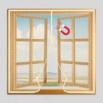 LifeKrafts Polyester Magnetic Window Mosquito Net with Self Adhesive Hook Tape Windows Height 120 cms X Width 150 cms (47x59 inches or 4x5 feet - Beige) - Ultra Premium Edition