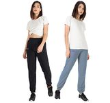 Fflirtygo Women's Cotton Joggers/Pajama Combo – Solid Track Pant with Pockets, Night Pants for Women Pack of 2.