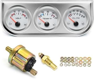 2”52mm Triple Gauge Set Car Gauge Cluster(8-16V Volt Meter+100-250℉ Water Temperature Gauge+0-100psi Oil Pressure Gauge),3 in 1 Car Auto Gauge Kit Dashboard with White Console for Most 12V Cars(White)