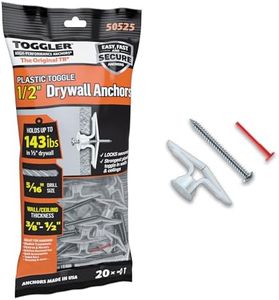 TOGGLER Toggle TB Residential Drywall Anchor with Screws, Polypropylene, Made in US, 3/8" to 1/2" Grip Range, For #6 to #14 Fastener Sizes (Pack of 20)