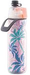 O2COOL Arctic Squeeze Insulated Mist 'N Sip Water Bottle-20 oz, Pink Palm Tree