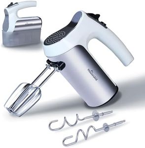 HousesAid 200W Hand Mixer, Lightweight Electric Mixer with Turbo Function, 5-Speed Handheld Mixer for Whipping, Folding, and Dough Kneading, Compact Storage with Attachments (white)