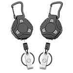 DIHOOM Retractable Keyring, 2 Pack Retractable Keychain Heavy Duty Carabiner Badge Holder, Tactical ID Lanyard Reel with 31.8'' Steel Retractable Cord, Black