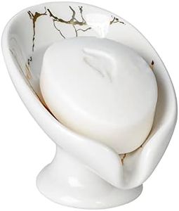 Umlaca Soap Dish, Soap Holder Self Draining Leaf Shape Soap Dishes, Marble White Ceramic Draining Soap Dish for Bathroom Shower, Easy to Clean Keeps Soap Dry (White)