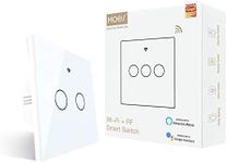 MOES WiFi RF433 Smart Light Switch, No Neutral Wire Needed, Single Live Wire Touch Wall Switch, Compatible with Smart Life/Tuya App, Voice Control Available with Alexa Google Home, 1 Way White, 2 Gang