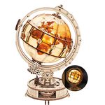 ROKR 3D Wooden Puzzles for Adults Illuminated Globe with Stand 180pcs 3D Puzzles Built-in LED Model Kit Hobbies for Adults Home Decor Gifts for Boys Girls