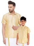 VASTRAMAY Silk Blend Gold Baap Beta Ethnic Shirt Set(VASBBSH001GO)