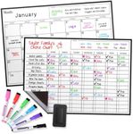 Cinch Magnetic Dry Erase Calendar & Chores Chart for Kids Bundle for Fridge: 2 Boards Included 17"x12", 6 Fine Tip Markers & Large Eraser w/Magnets, Chore Chart Magnetic Board for Kids and Adults