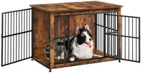 Feandrea Dog Crate Furniture, 38.6" Side End Table, Modern Kennel for Dogs Indoor up to 70 lb, Heavy-Duty Dog Cage with Enclosed Base, Double-Door Dog House, Rustic Brown UPFC023X01