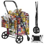 Siffler Upgrade Shopping Cart for Groceries, 360° Swivel Wheels Folding Cart Heavy Duty Utility Cart with Large Capacity Easily Collapsible Trolley Cart for Laundry, Groceries, Travel (Black, Large)