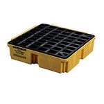 Eagle 1633 Yellow and Black Polyethylene Single Drum Modular Spill Platform with Grating, 2000 Lbs Load Capacity, 26" Length, 26.25" Width, 6.5" Height