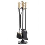 NALONE 5 Pieces Fireplace Tools Set, Brass Handles Wrought Iron Fireplace Accessories Set with Poker, Tong, Shovel, Brush, Fire Place Tools Indoor Outdoor (Antique Bronze)