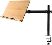 Bamboo Book Stand with Clamp Height Adjustable, wishacc Table Side Cookbook Holder - Desktop Reading Mount Holder with Sturdy Page Clips (13.2 x 9.2 inches)