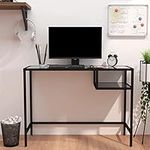 Desk with Wide Work Surface, Computer Desk, Black Marble, 100 x 36 x 74 cm, Tempered Glass Conference Tables, PC Table, Office Table, Dining Table for Home and Office