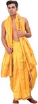 Exotic India Dhoti and Angavastram Set with Golden Wove - Color Pale Marigold