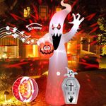 12FT Halloween Inflatables Outdoor Decorations,Quntis Huge Projection Lights Halloween Blow Up Inflatable with Scary Sound&RGB Flame Blink Eyes,Waterproof Inflatable Halloween Pumpkin Ghost for Garden