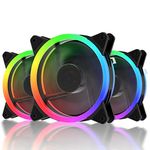 upHere 120mm RGB LED PC Cooling Fan for Computer Case, Ultra Quiet High Airflow Adjustable Color LED Case Fan with Remote Controller- 3 Pack (RGB123-3)