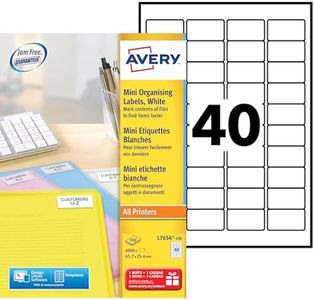 Avery L7654-100 - Etiquetas para impresora laser (45.7 x 25.4 mm, autoadhesiva), 100 hojas/ 4000 etiquetas