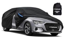VORSPRUNG® Universal Car Cover (4 Sizes) | Driver Side Zip | Waterproof All Weather | Snow/Sun proof | UV Protection Windproof Outdoor | Full Fitted | Length 475-487cm | Fits Saloons & Family Cars