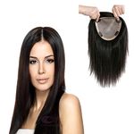 Glorious Hub Silk Base Hair Toppers for Women, 100% Human Hair Extensions/Volumizer for Hair Thinning, Undetectable and Skin Freindly (20 Inches, 5"x5", Black)