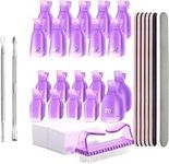 LORJE Nail Polish Gel Remover Tools Kit with hand and toe Nail Clips, 100 Nail Remover Cotton Pad, Nail Brush, Cuticle Pusher, Cuticle Peeler, 100/180 Nail File, Buffer Block (Purple)