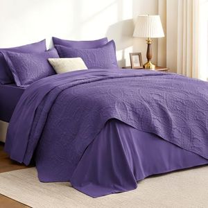 Love's cabin King Quilts Bedspreads, 7 Pieces Bed in a Bag, Deep Purple