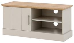 GFW Kendal Oak Unit with Display Shelves & Storage, Wooden Entertainment Stand Cabinet with Rear Cable Entry, Wood, Grey, H-48cm x W-100cm x D-39cm